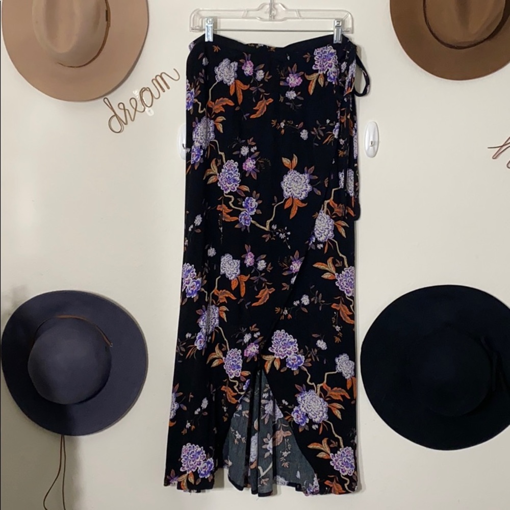 Floral asymmetrical wrap maxi skirt worn once
